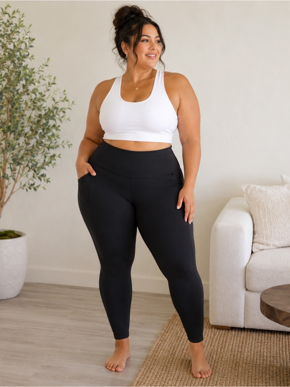 Old Navy Plus Black High-Rise Leggings with Side Pockets